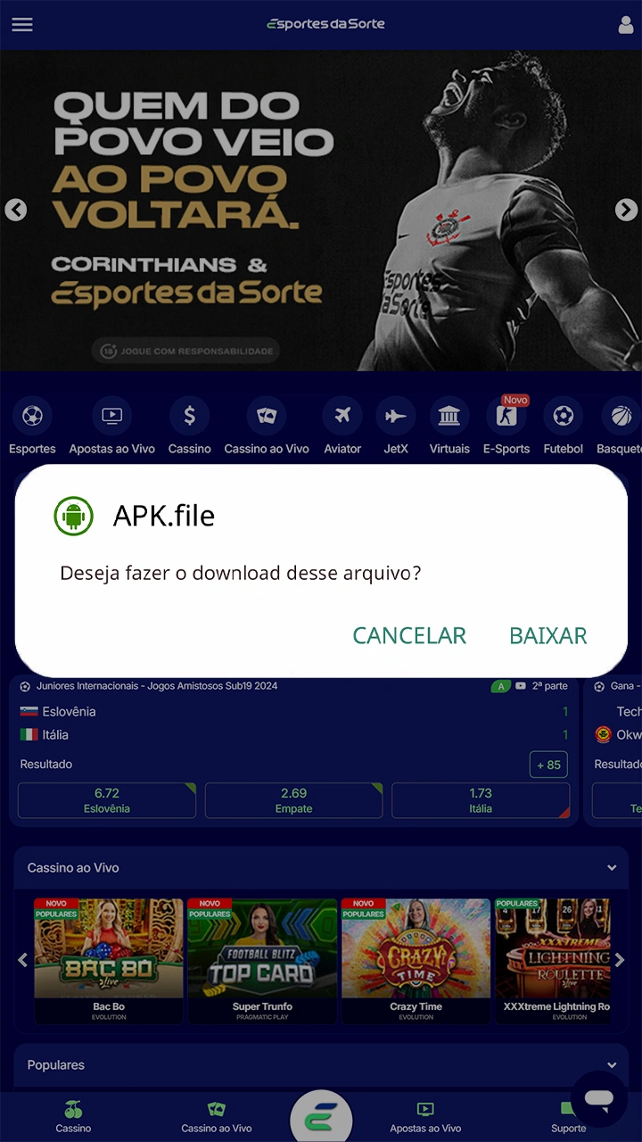 Faça o download do aplicativo Esportes da Sorte para Android no site oficial.