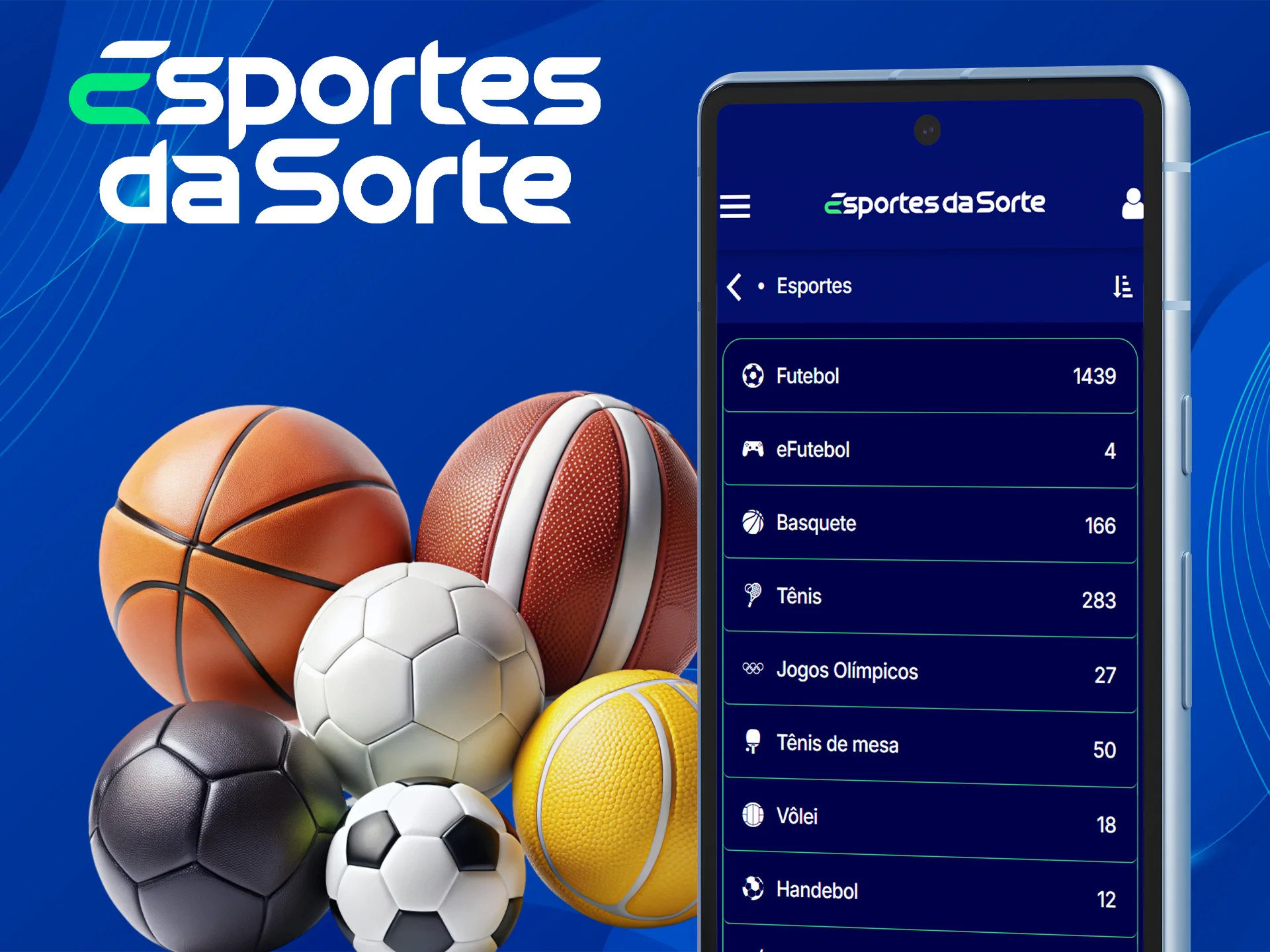 O aplicativo Esportes da Sorte oferece grandes seções de apostas esportivas que você pode explorar.