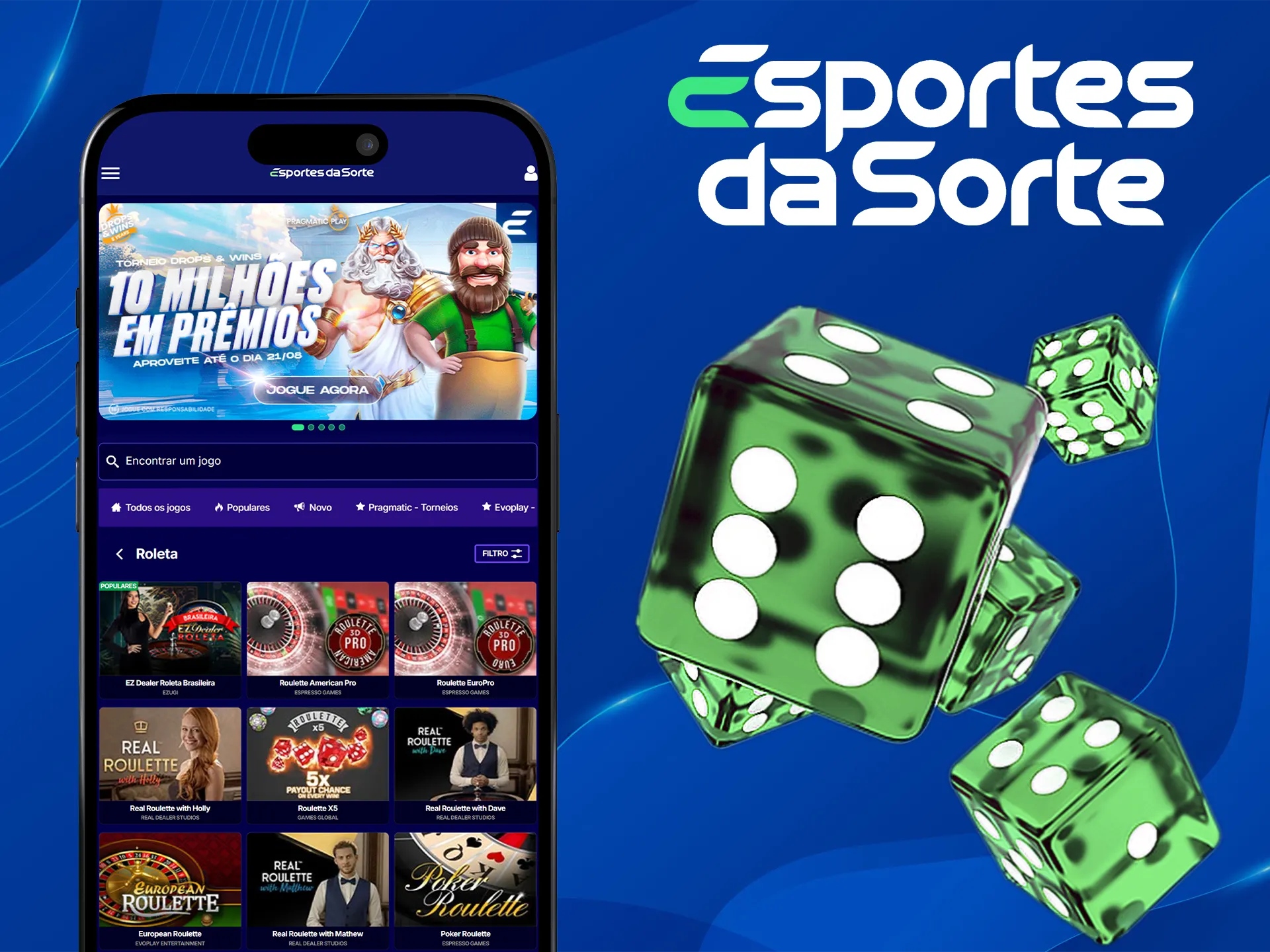 Jogue no cassino ao vivo on-line no aplicativo móvel Esportes da Sorte.