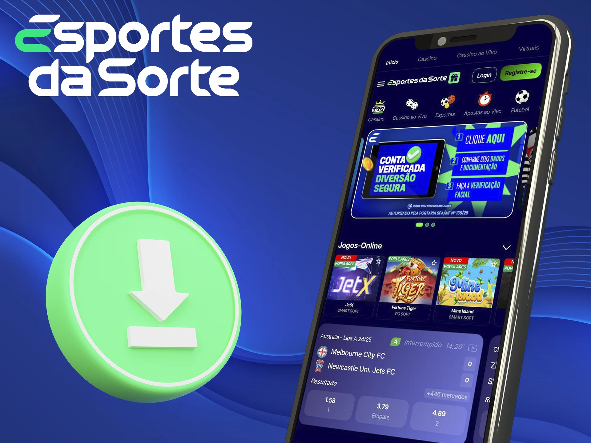 Baixe o aplicativo Esportes da Sorte para Android ou iOS e faça suas apostas onde quer que você esteja.