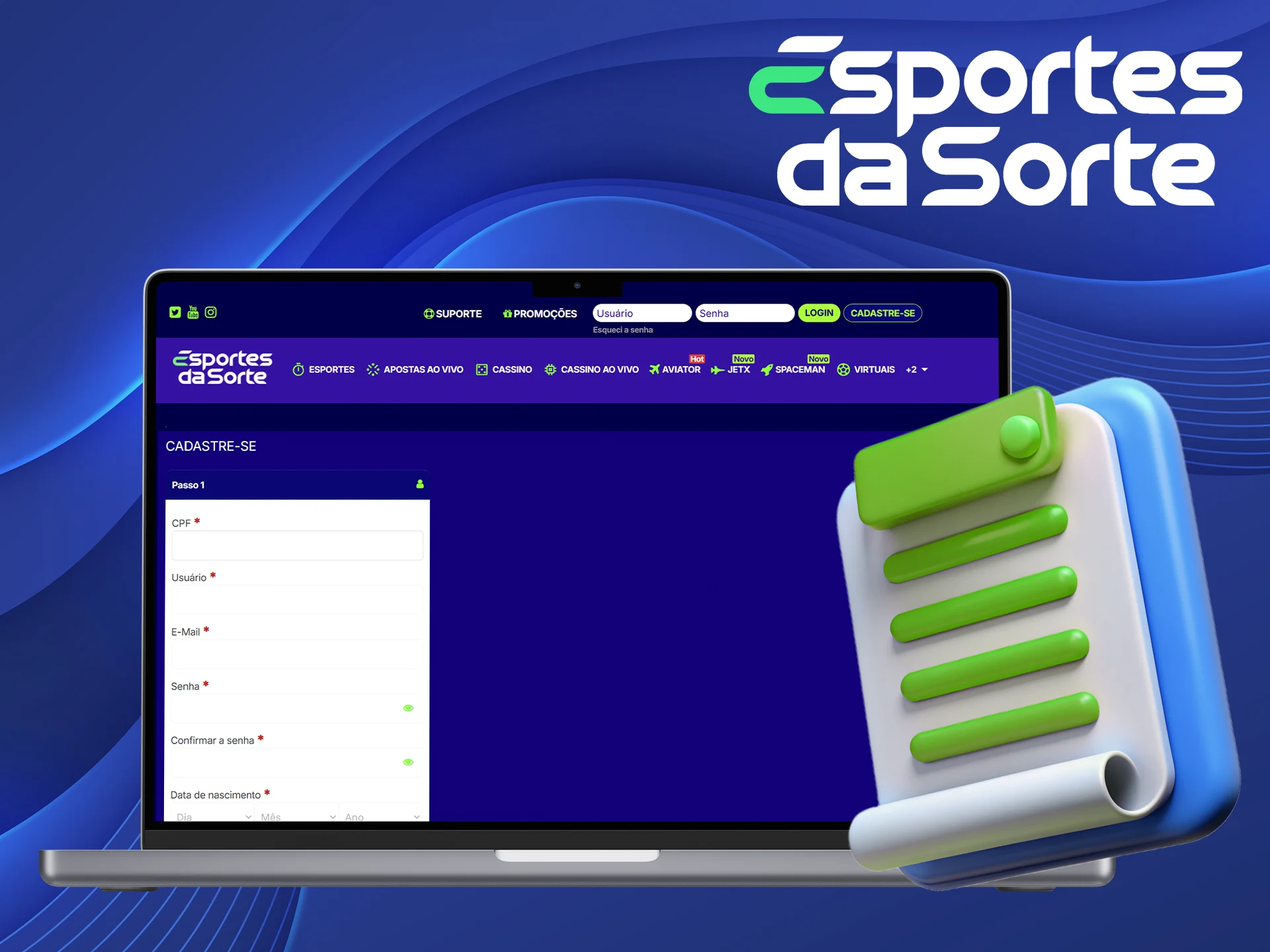 Depois de se registrar no Esportes da Sorte, você pode apostar com dinheiro real.