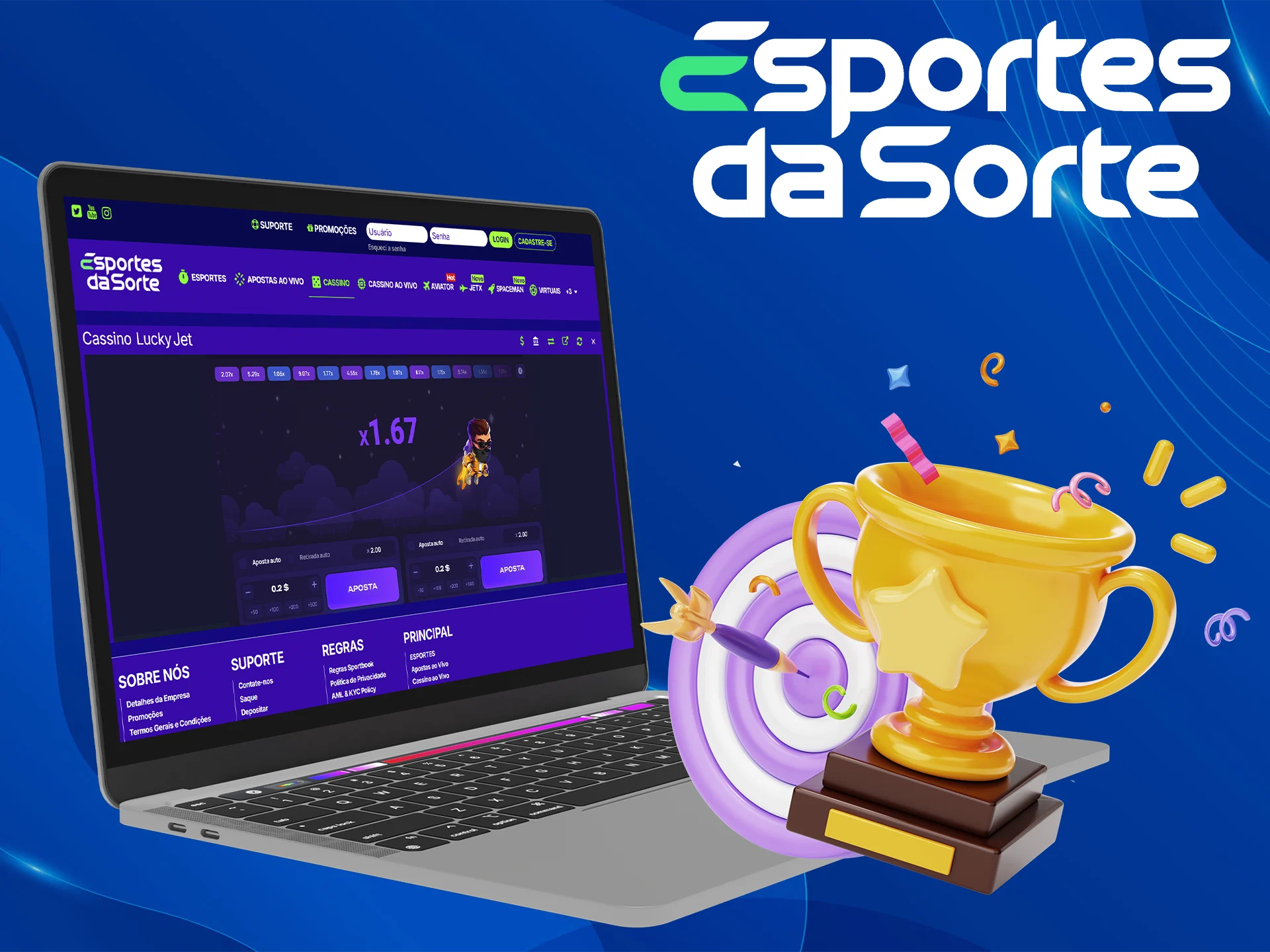 Jogue Lucky Jet no Esportes da Sorte por dinheiro real.