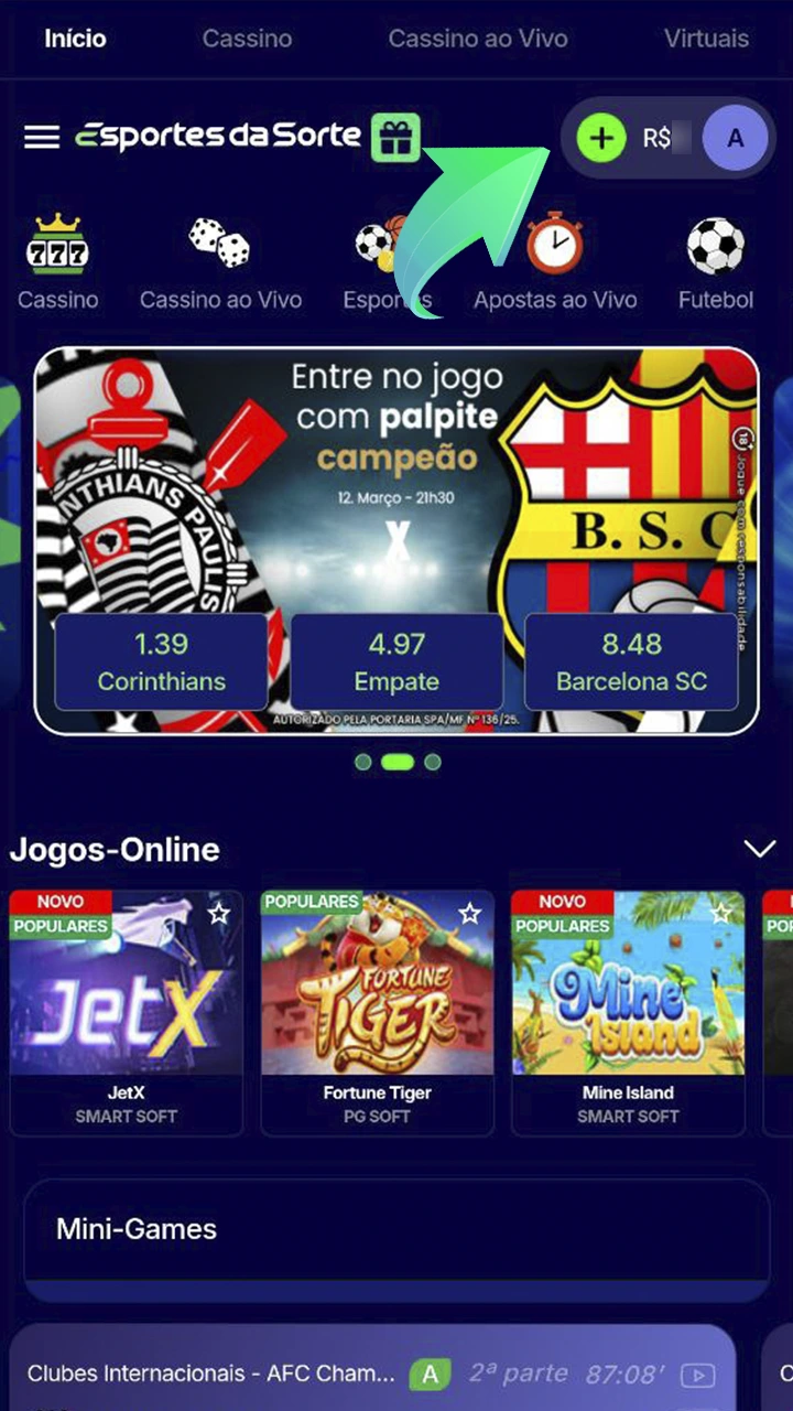 Encontre a seção de depósitos do site Esportes da Sorte.