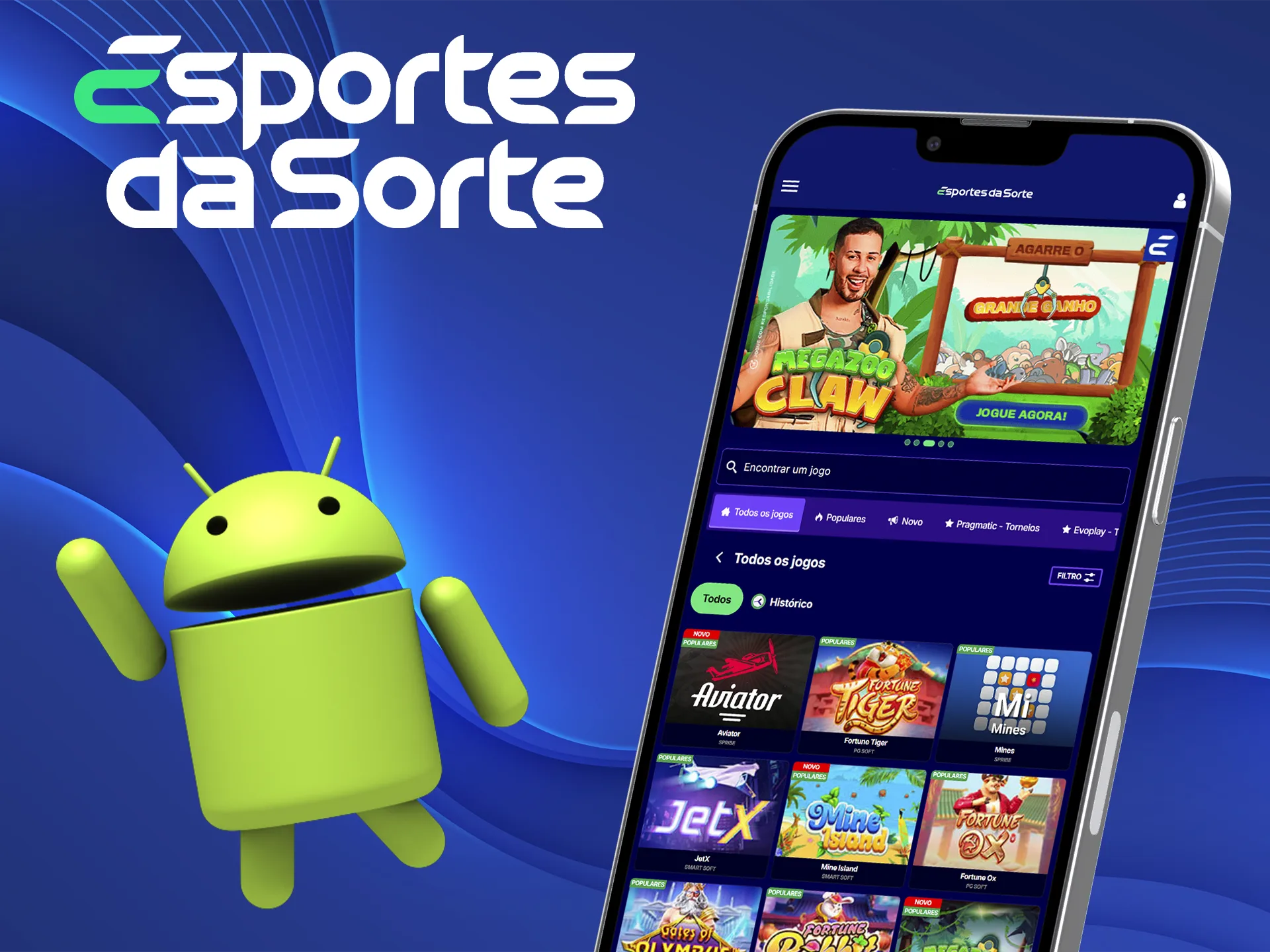 Faça o download do aplicativo móvel oficial do Esportes da Sorte para Android.