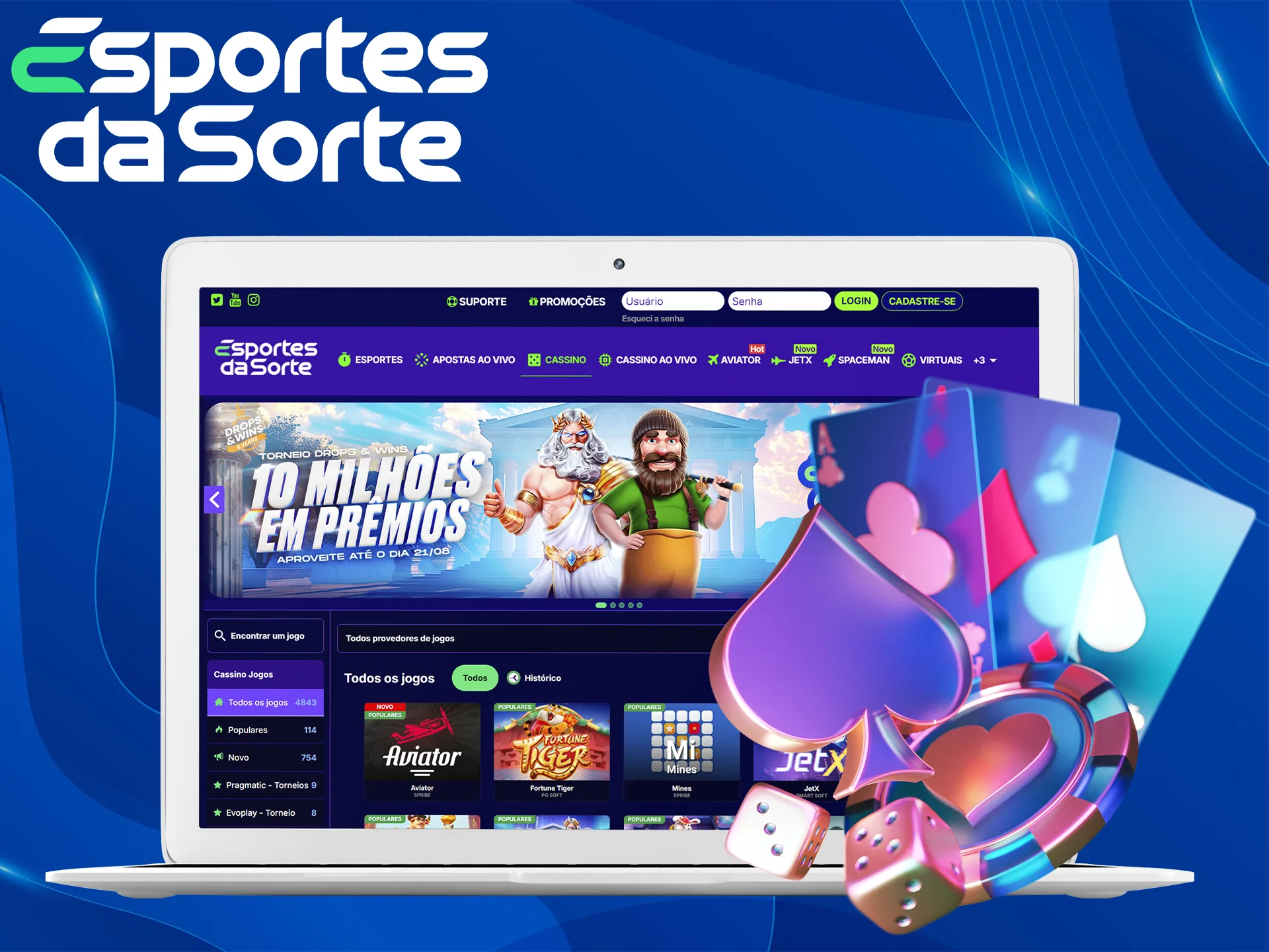 Jogue jogos de cassino on-line no Esportes da Sorte.