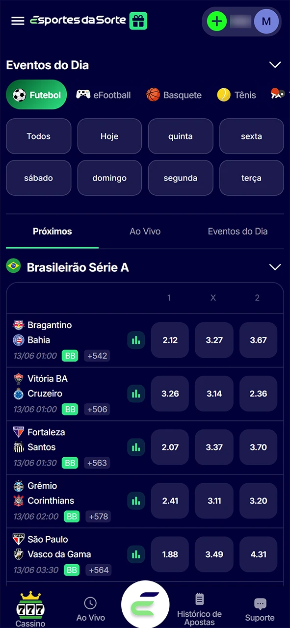 Escolha no que você quer apostar no Esportes da Sorte.