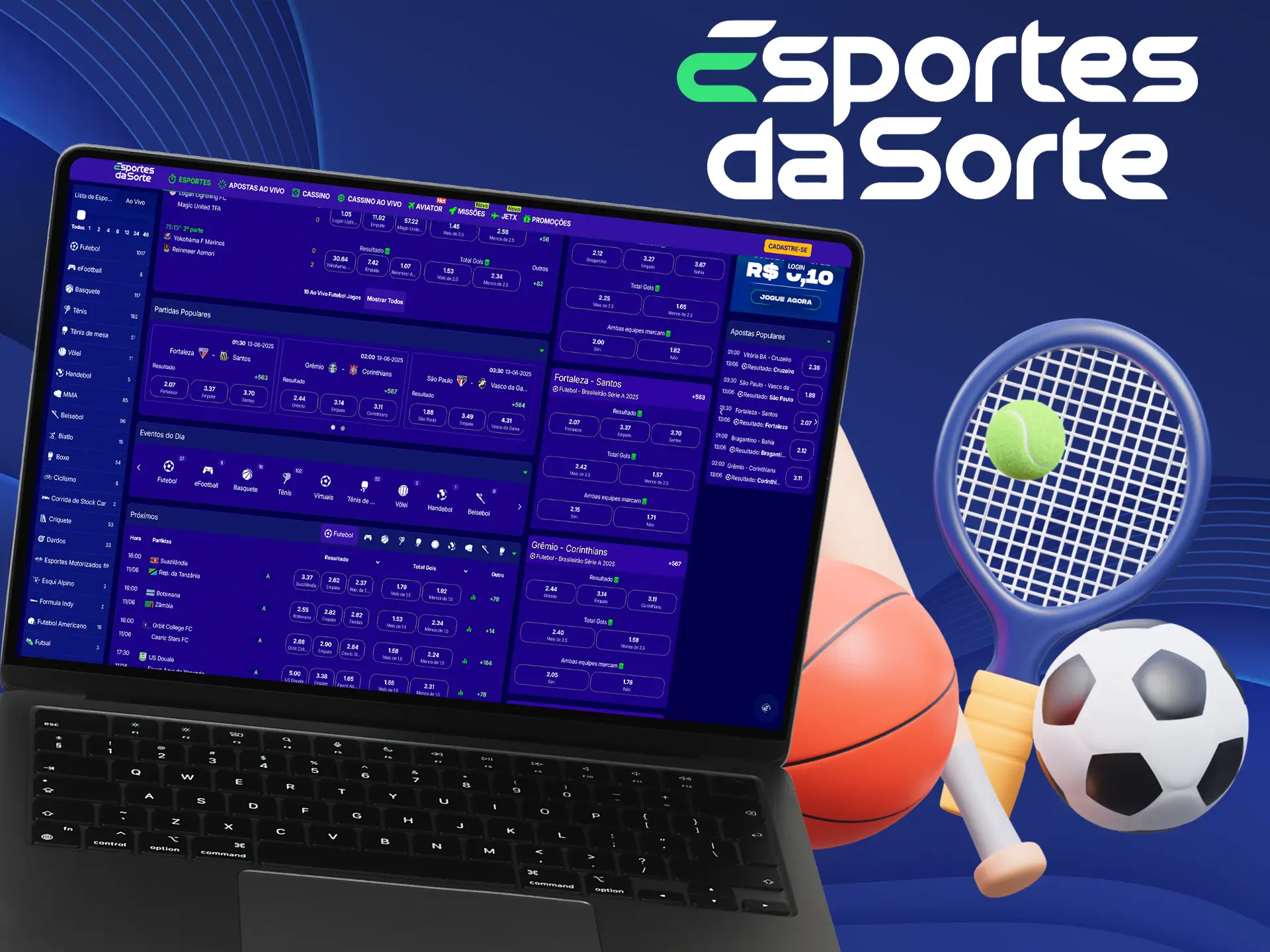 A plataforma Esportes da Sorte apresenta uma variedade de esportes.