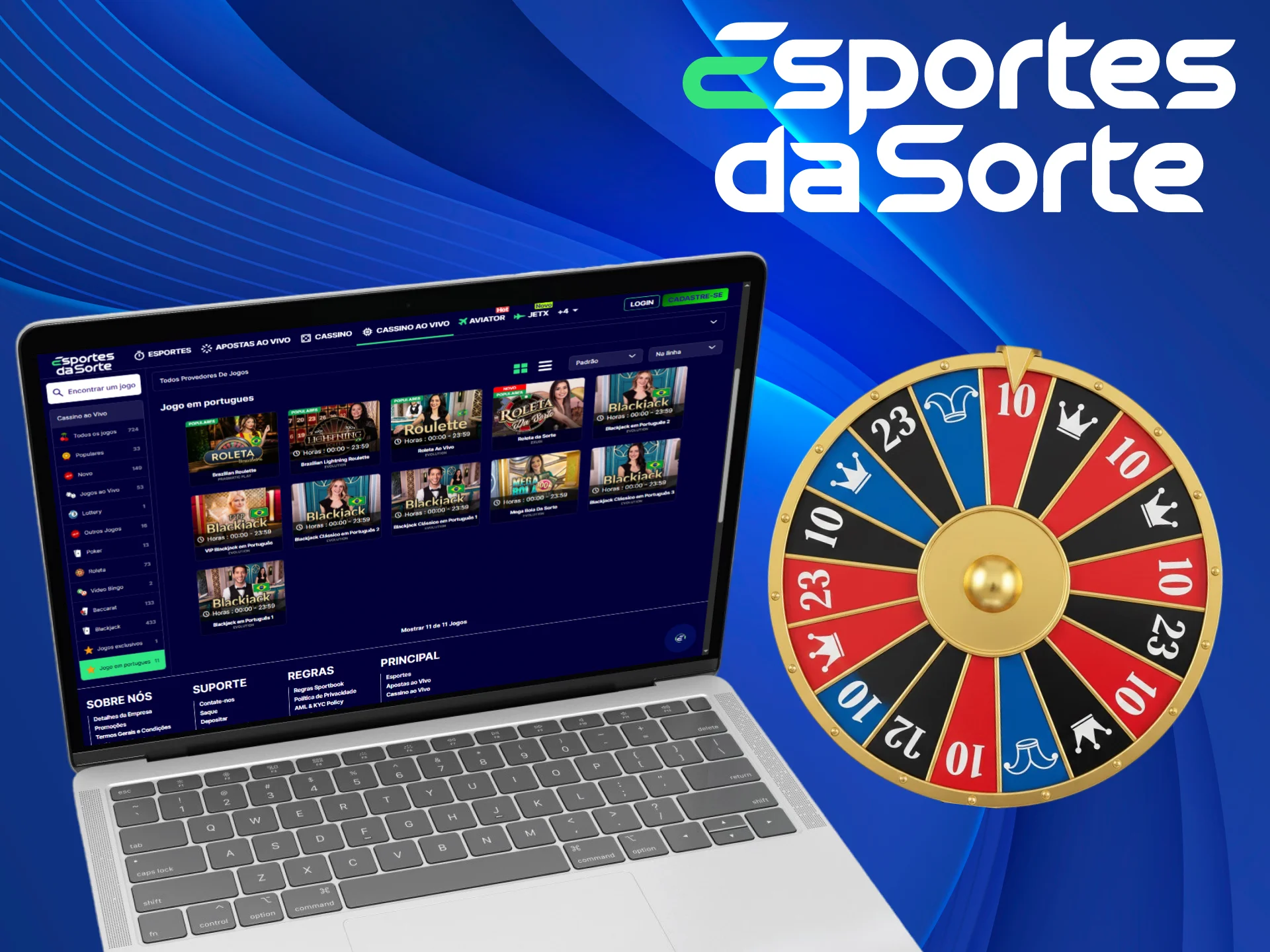 Participe das mesas em português no cassino ao vivo do Esportes da Sorte.