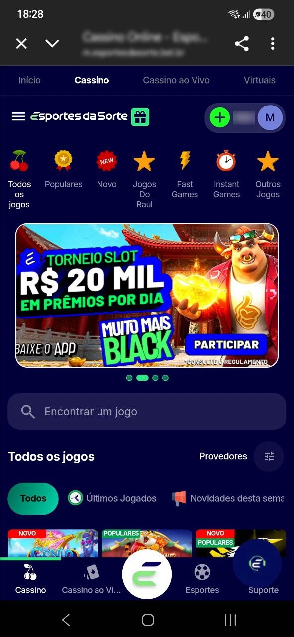 Selecione seu jogo e comece a vencer no Cassino do Esportes da Sorte.