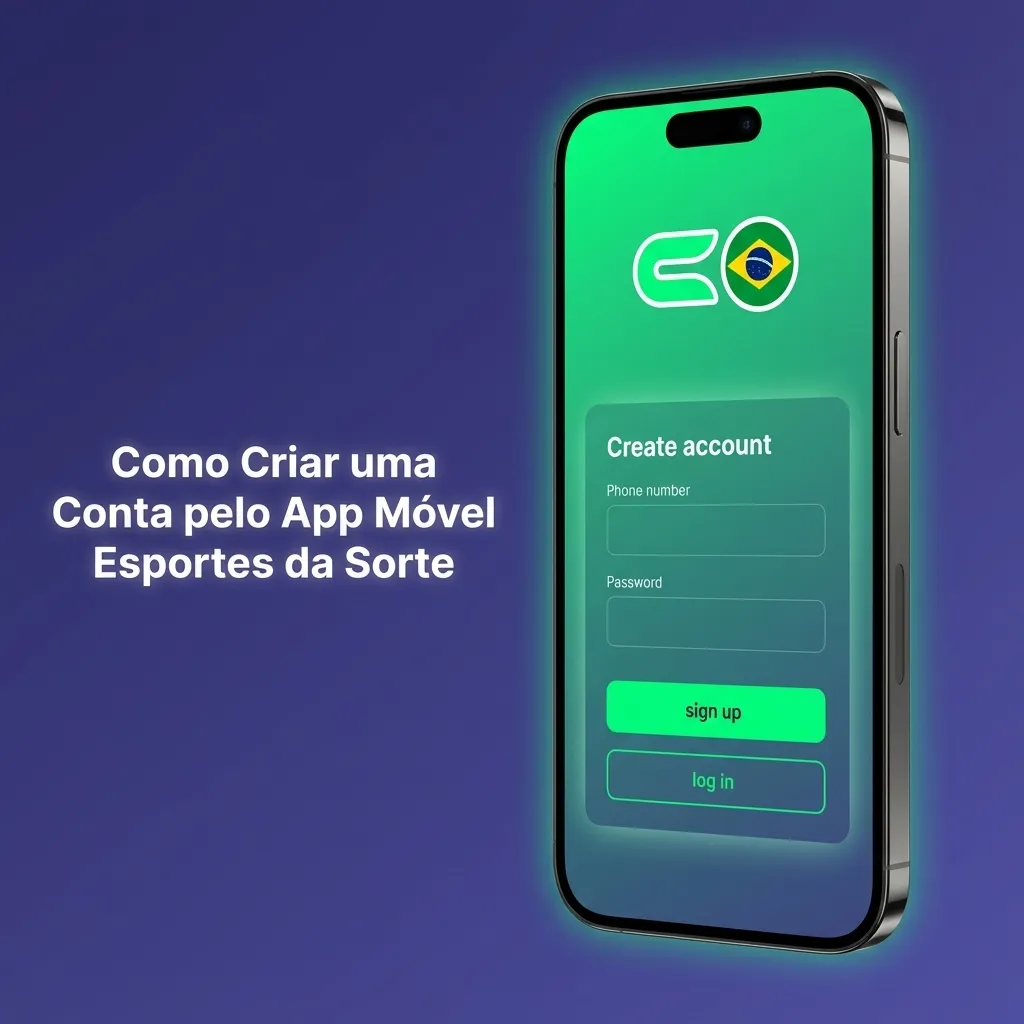Tela de iPhone exibindo o app Esportes da Sorte aberto na etapa de cadastro de nova conta