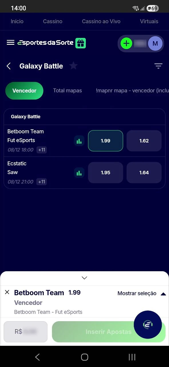 Finalize o bilhete e garanta seus ganhos em E-sports no Esportes da Sorte.