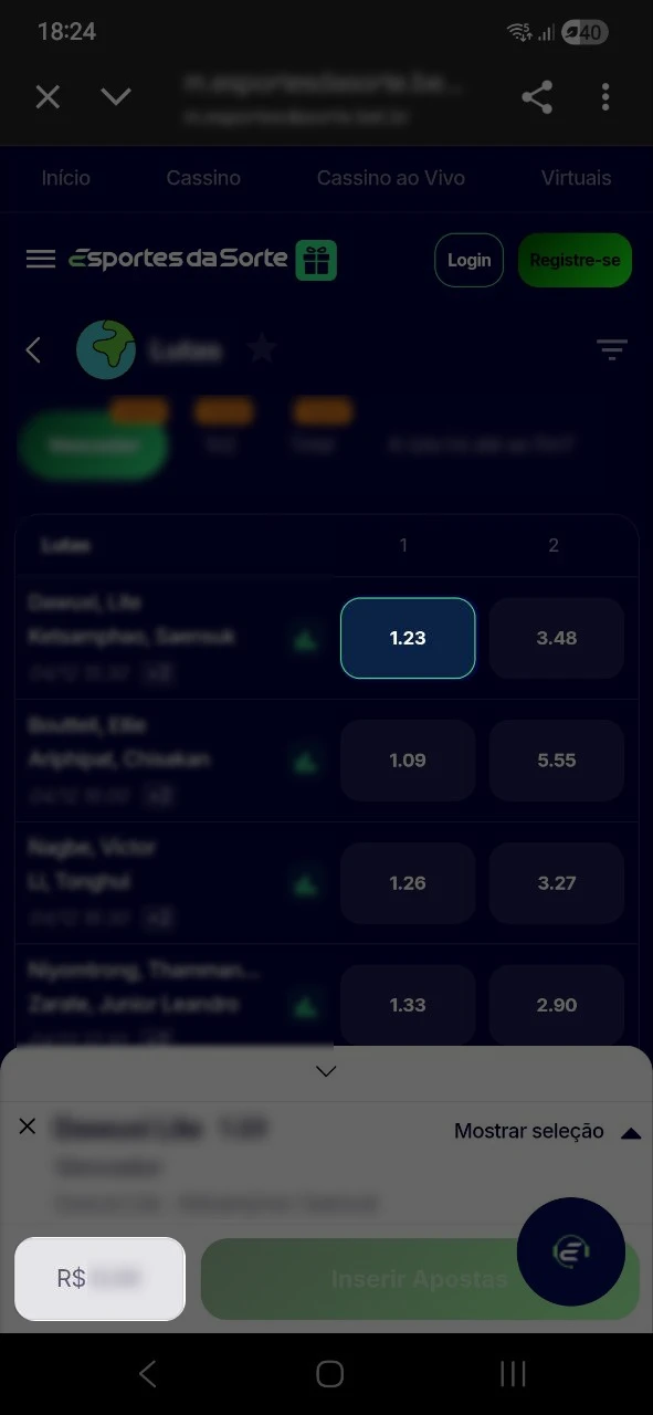 Selecione as odds e insira o valor da aposta para Fórmula 1 no Esportes da Sorte.