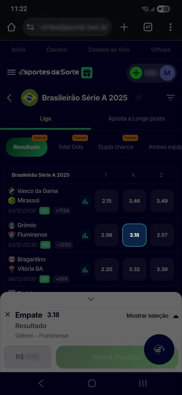 Fazer o mercado para definir sua aposta em futebol no Esportes da Sorte.