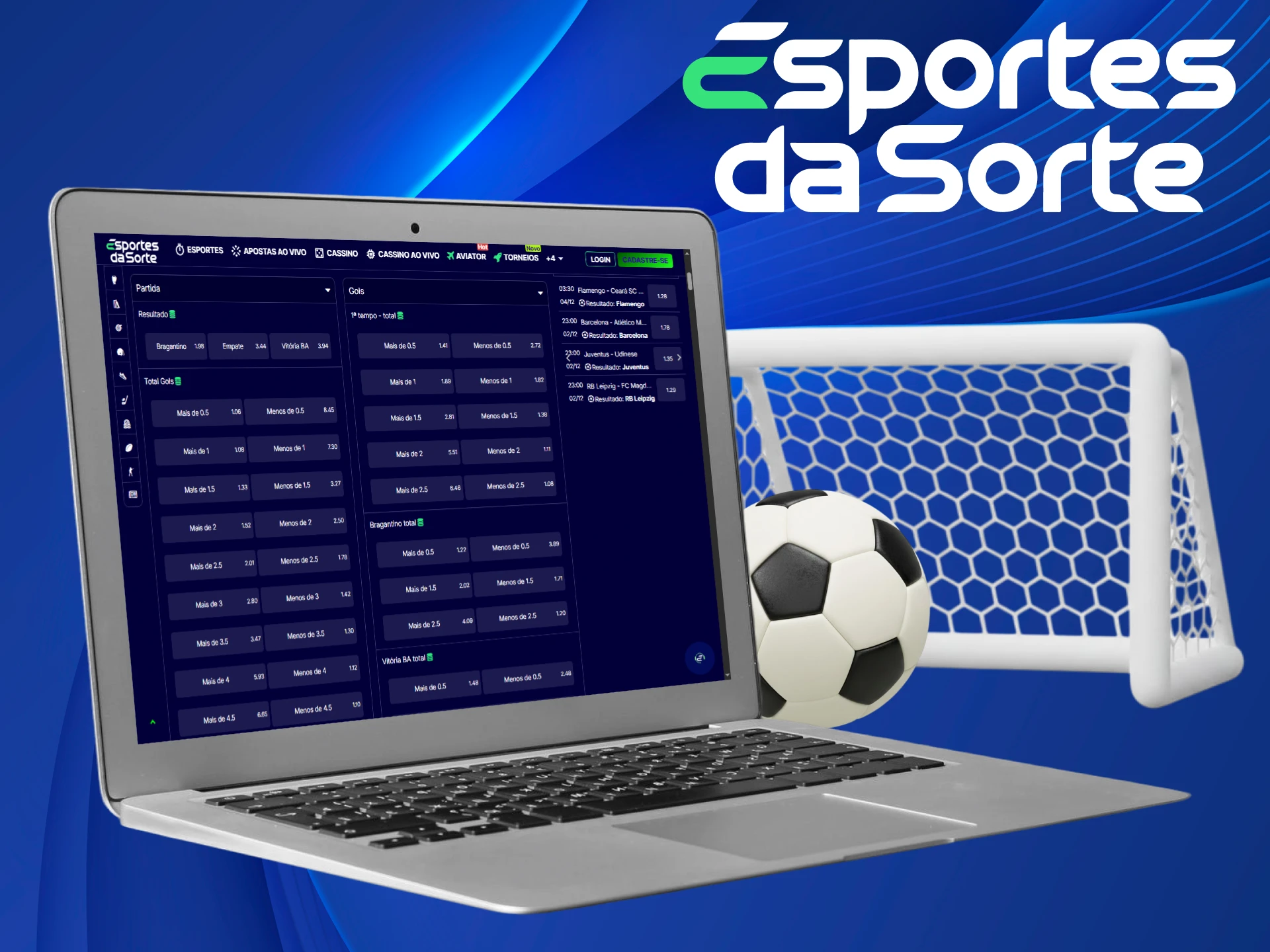Consulte os diversos tipos de apostas em Futebol disponíveis no Esportes da Sorte.