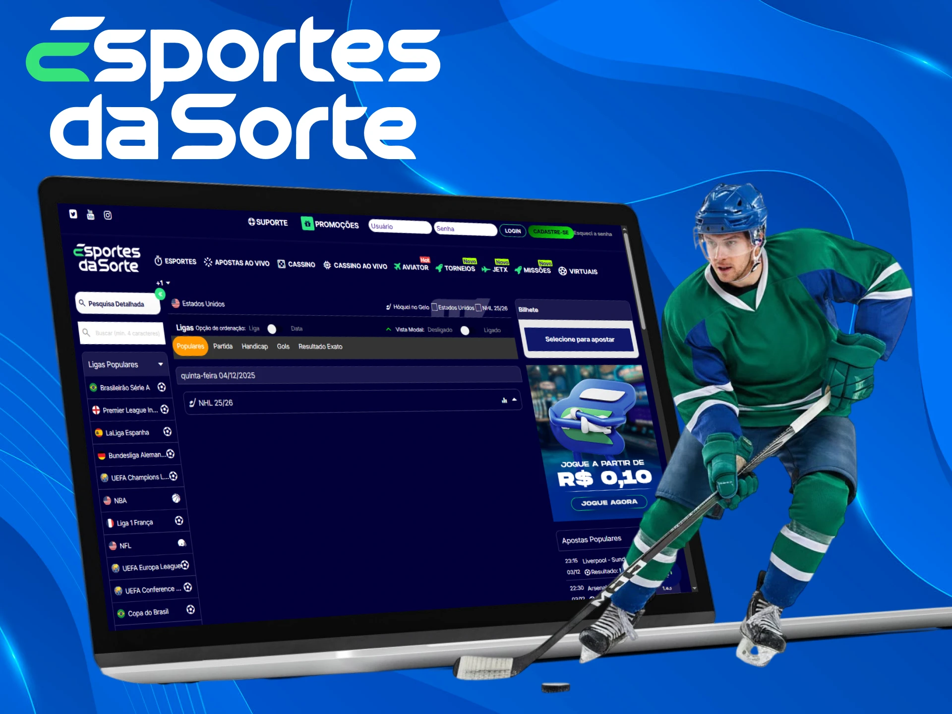 Confira as melhores ligas para apostar em hóquei e selecione seus jogos vencedores no Esportes da Sorte.