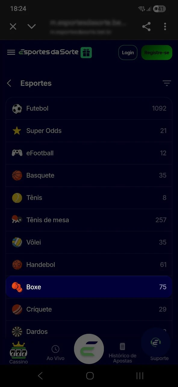 Direcione-se à área Esportes e toque em MMA no Esportes da Sorte.