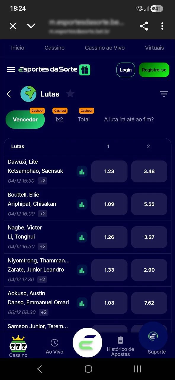 Defina o mercado para sua aposta em MMA e obtenha ganhos no Esportes da Sorte.