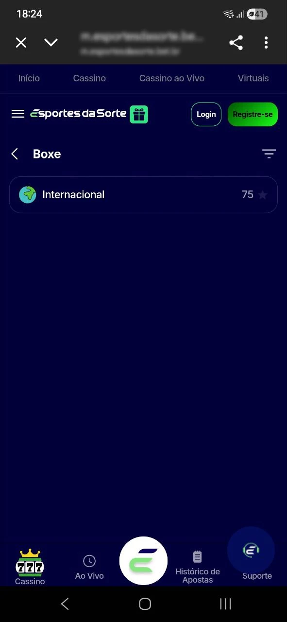 Selecione o evento de MMA no Esportes da Sorte.