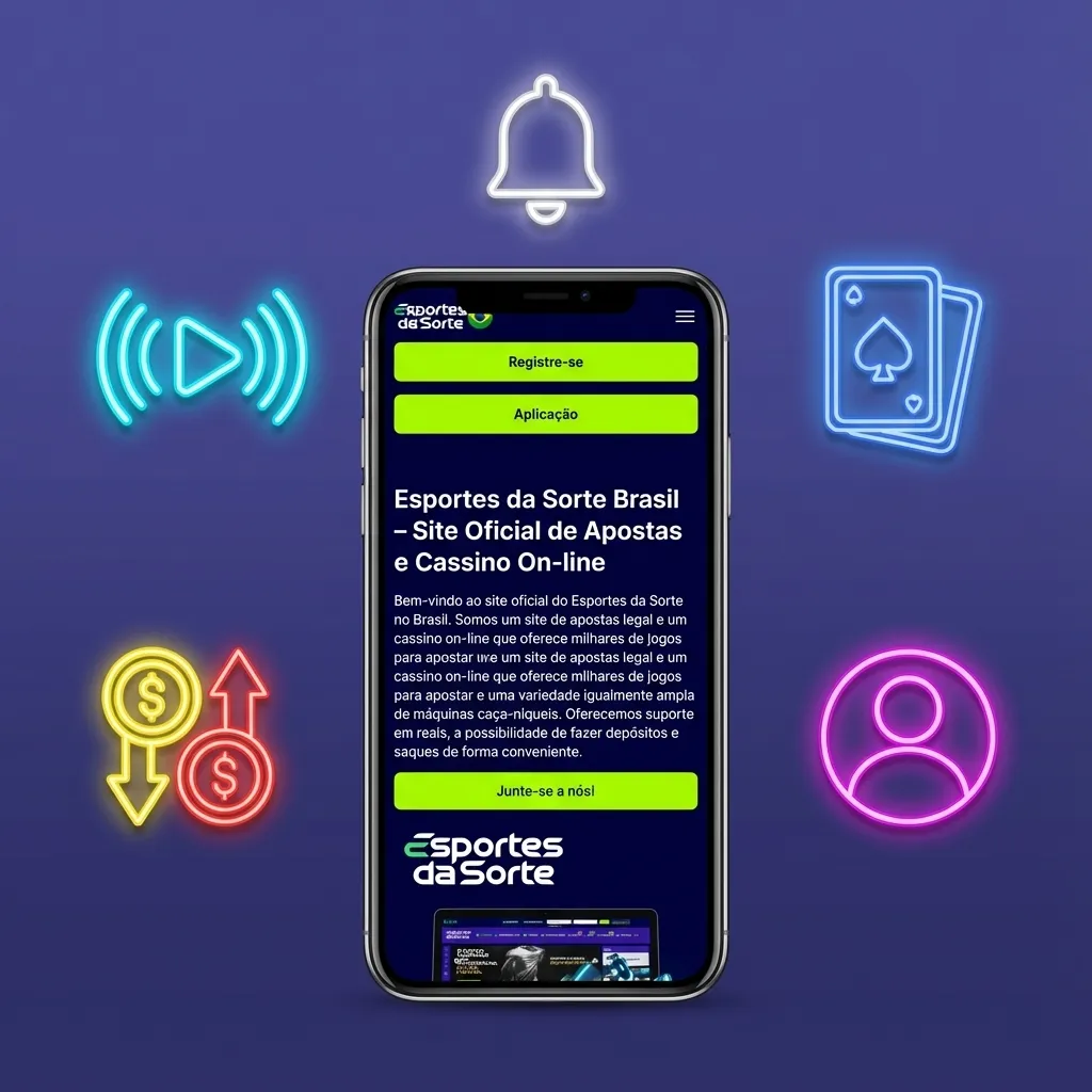 Tela do app Esportes da Sorte em iPhone, destacando apostas esportivas, cassino, Pix e segurança com Face ID