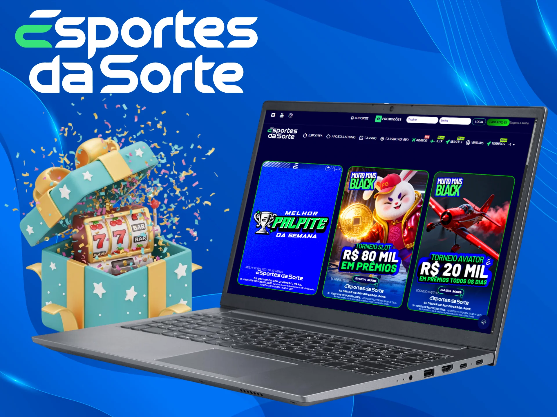 Receba seu bônus de boas-vindas para começar a rodar nos Slots do Esportes da Sorte.