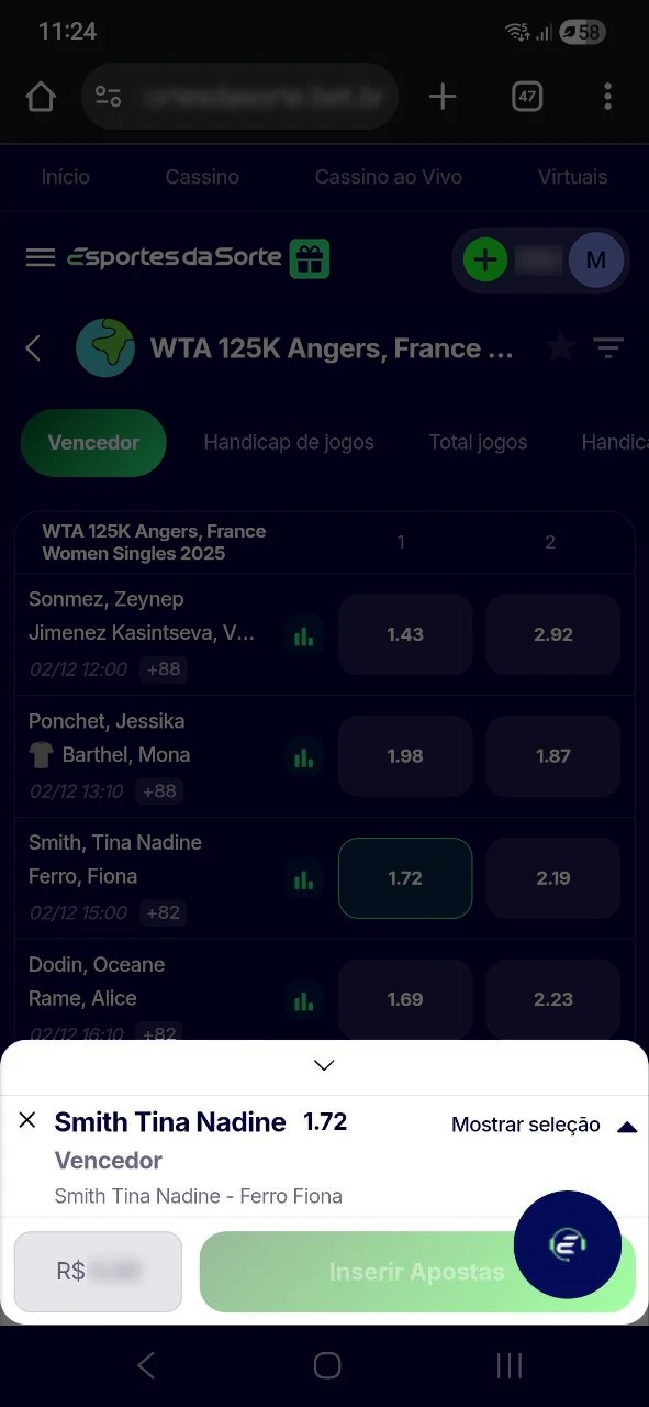 Confirme sua aposta em tênis no Esportes da Sorte.