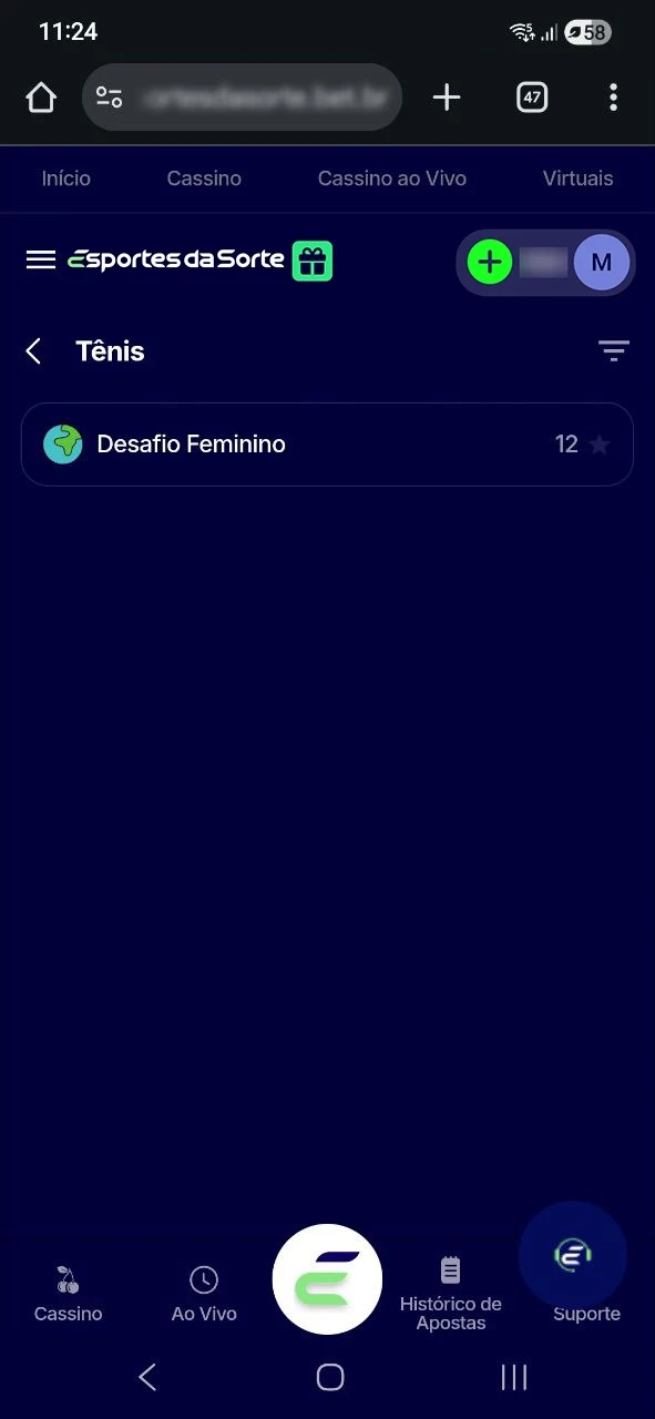 Entre na seção tênis para ver as cotes disponíveis no Esportes da Sorte.