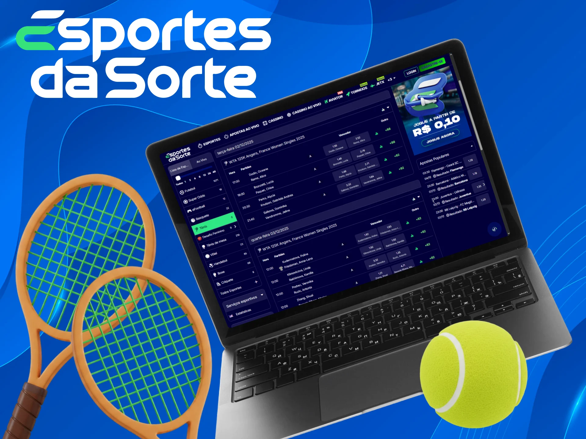 Consulte as melhores ligas de tênis e comece a apostar para vencer no Esportes da Sorte.