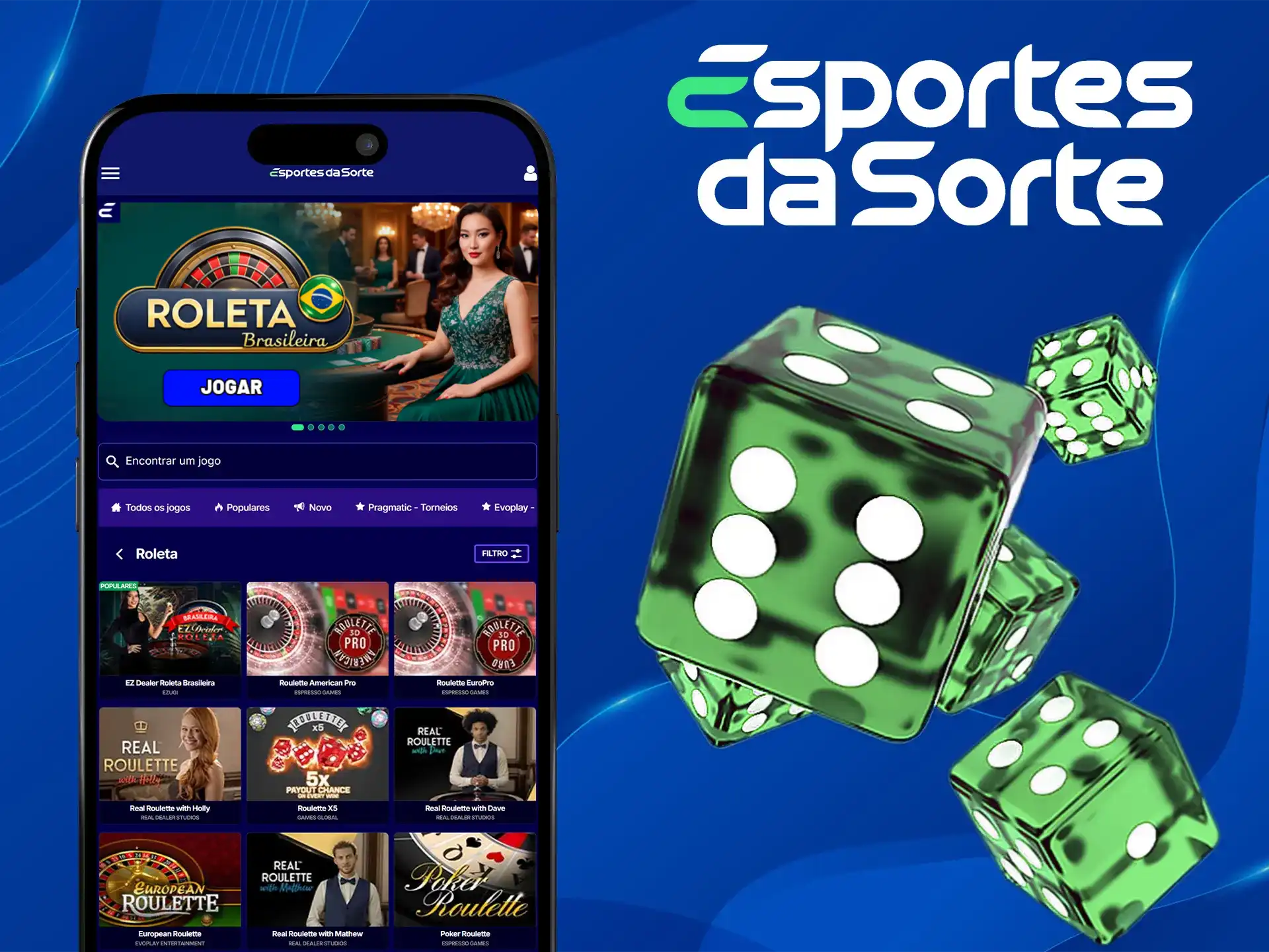 Jogue no cassino ao vivo on-line no aplicativo móvel Esportes da Sorte.