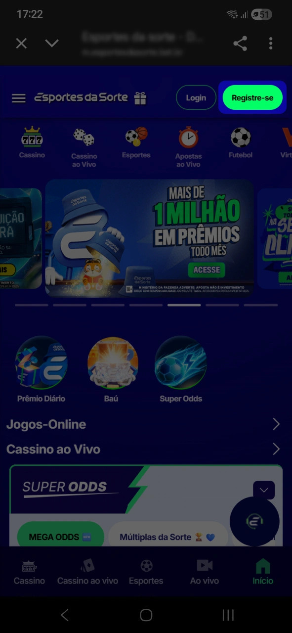 Crie sua conta para iniciar sua jornada em E-sports no Esportes da Sorte.