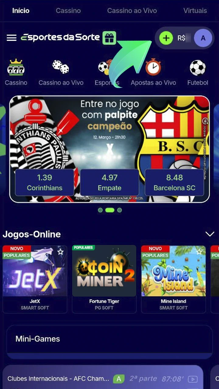 Encontre a seção de depósitos do site Esportes da Sorte.