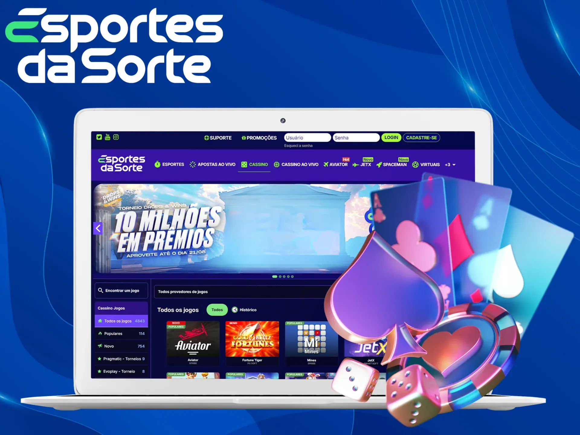 Jogue jogos de cassino on-line no Esportes da Sorte.