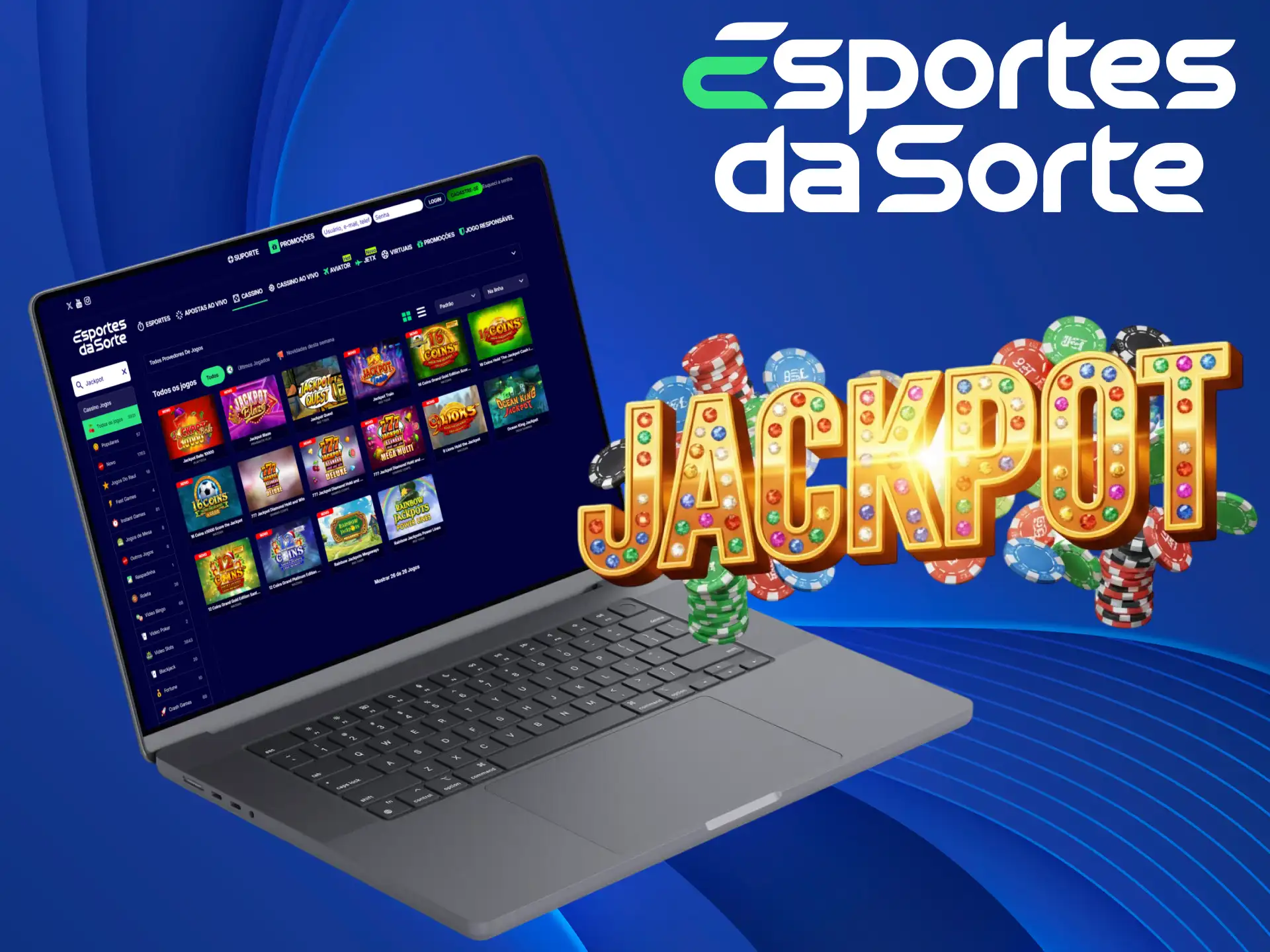 ALT: Concorra ao Jackpot progressivo e mude sua sorte nos Slots do Esportes da Sorte.