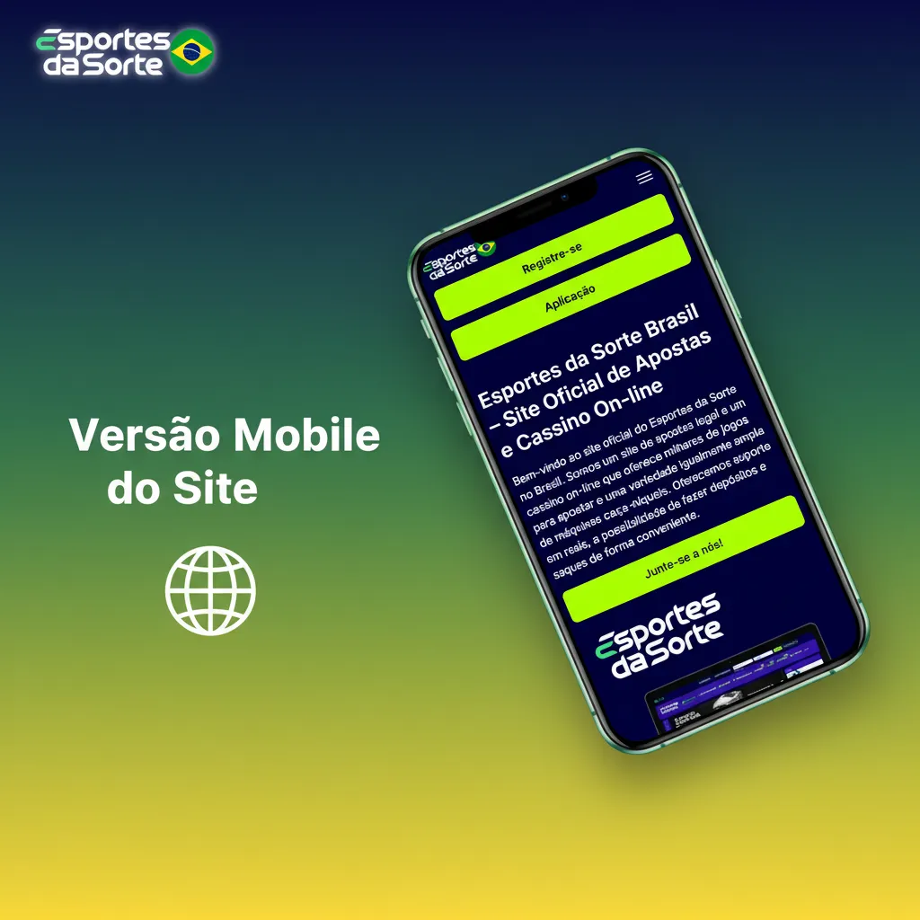Tela de smartphone com a versão mobile do site: menus, slip fixo, PIX e atalhos para cassino e ao vivo.