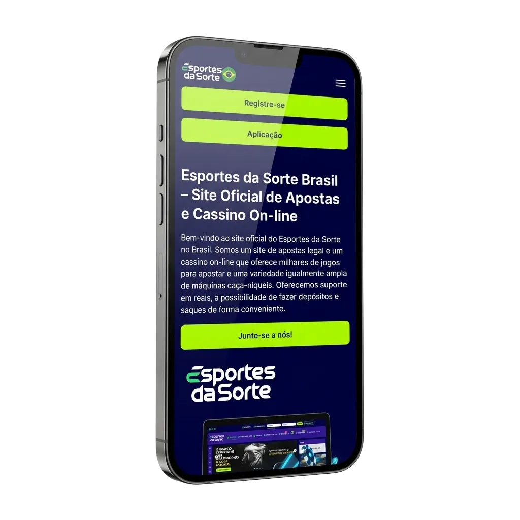Tela de iPhone exibindo o app Esportes da Sorte com apostas esportivas e cassino para usuários no Brasil
