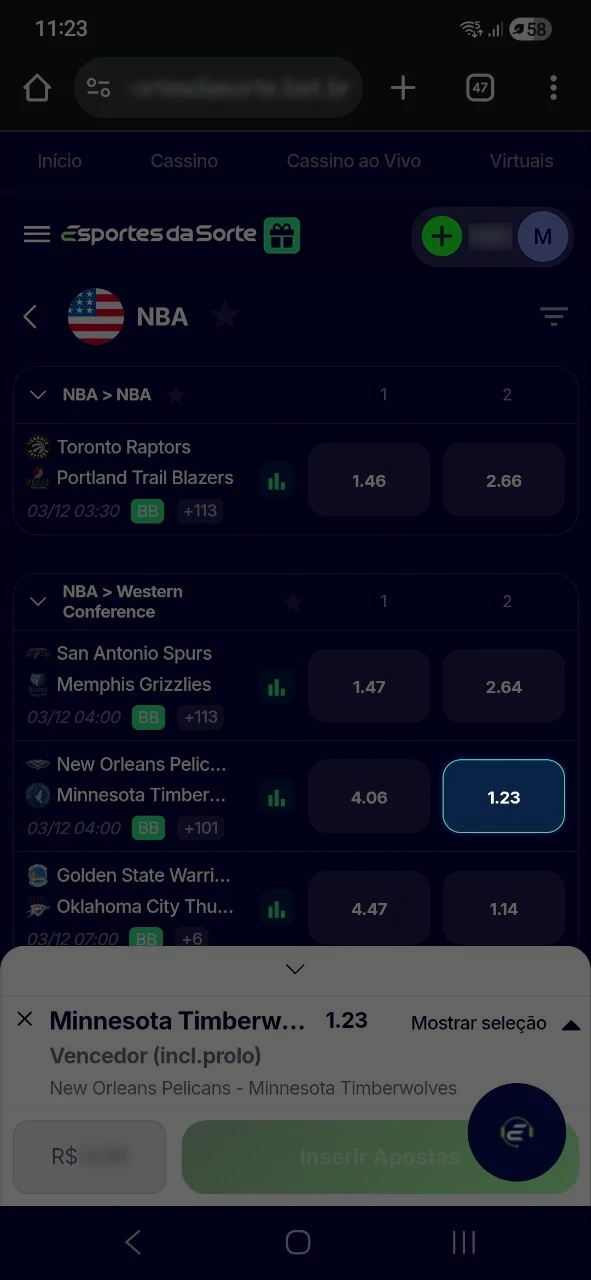 Clique nas odds vencedoras para uma partida de basquete no Esporte da Sorte.