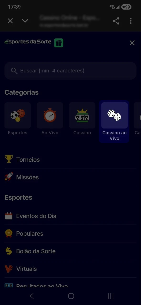 Inicie acessando o site para jogar no cassino ao vivo do Esportes da Sorte.