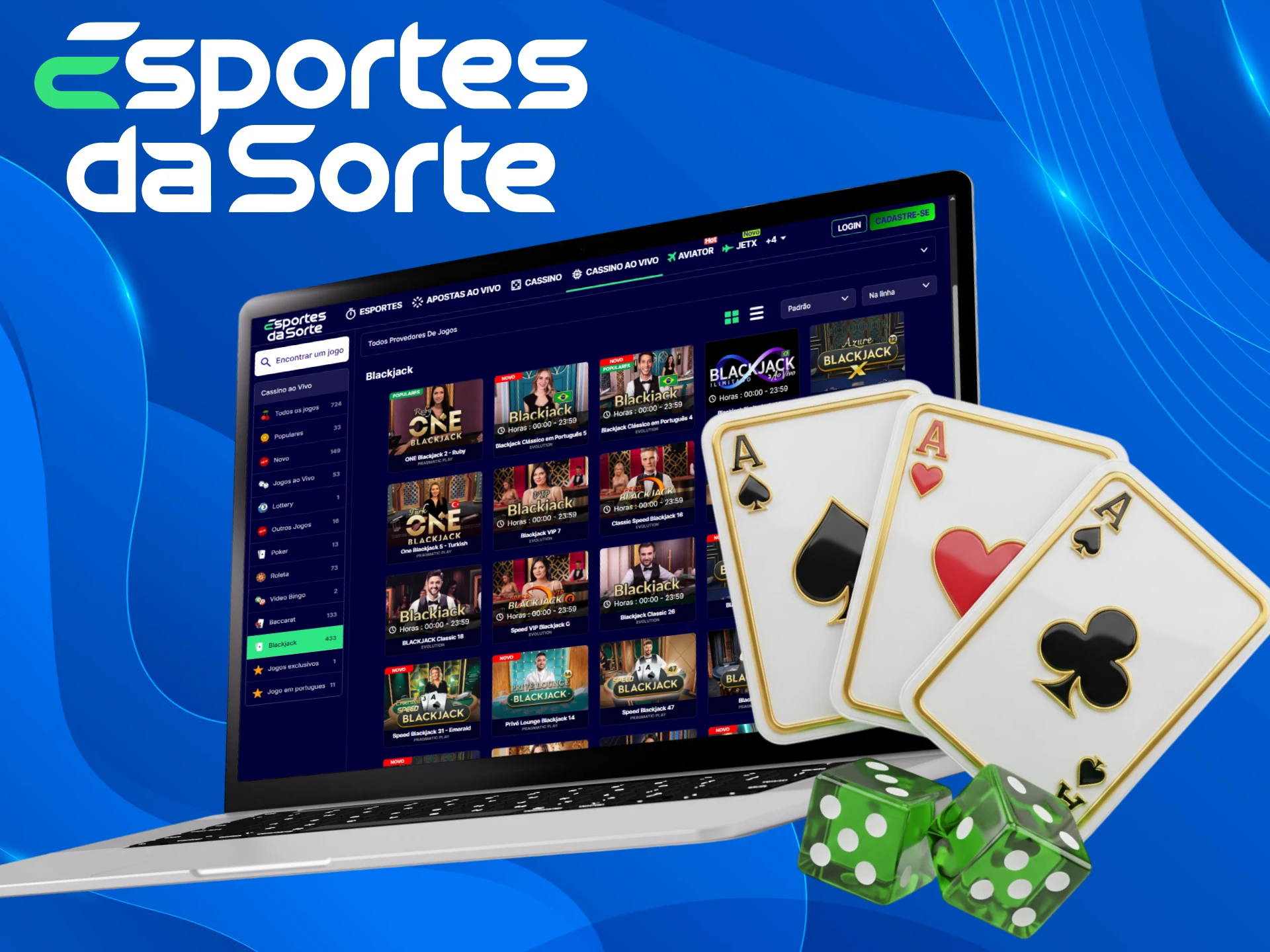 Aplique sua estratégia no blackjack para multiplicar ganhos no cassino ao vivo do Esportes da Sorte.