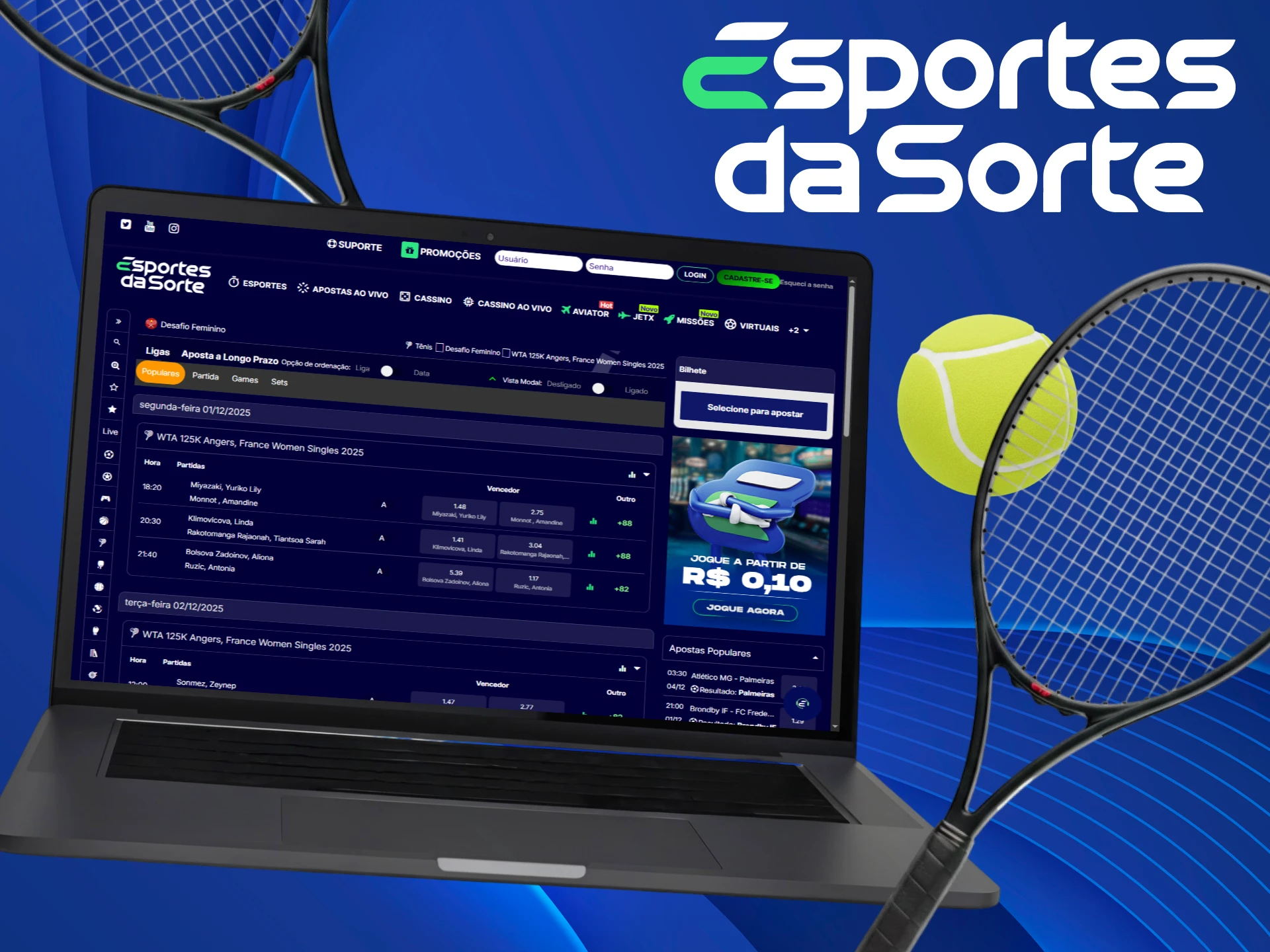 Maximize seus ganhos colocando palpites em Tênis no Esportes da Sorte.