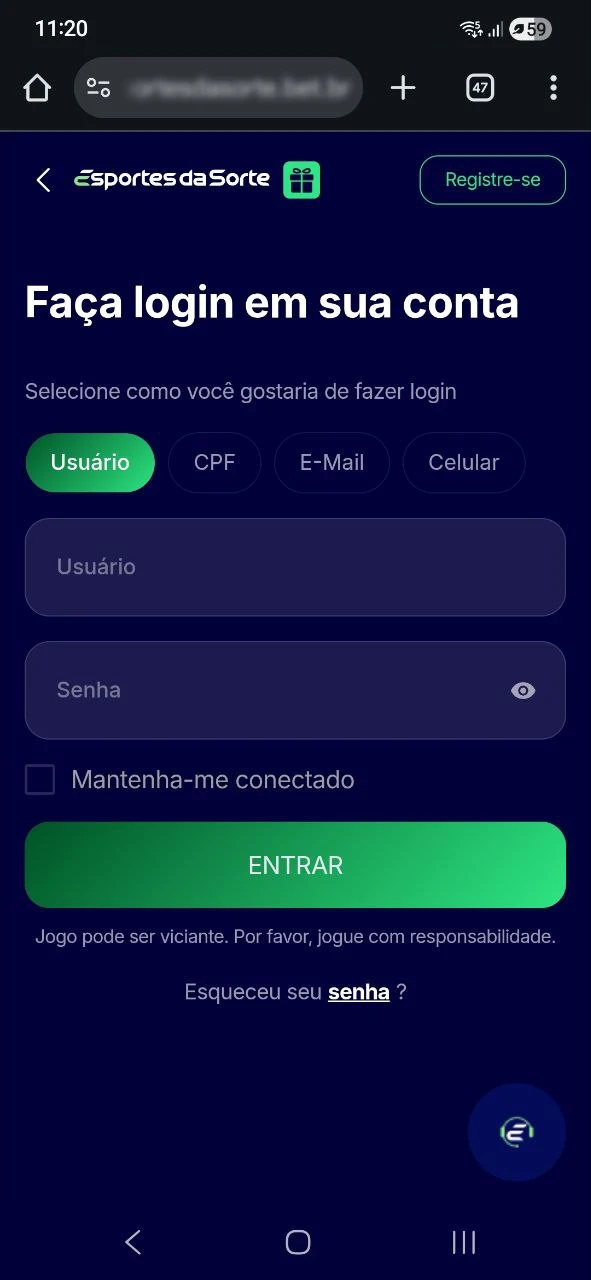 Faça login para acessar os mercados de futebol no Esportes da Sorte.