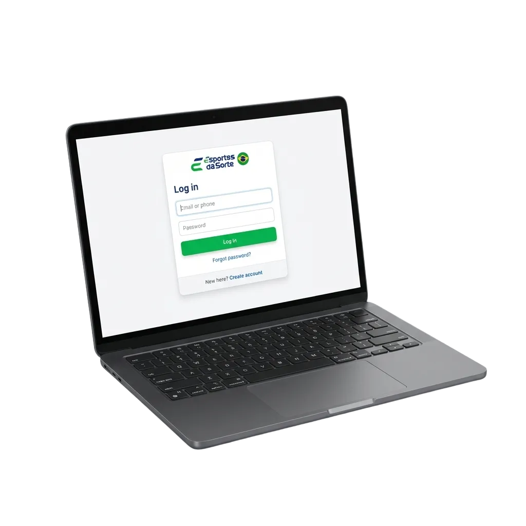 Tela de login Esportes da Sorte em português, com campos de e-mail e senha e opções de segurança para usuários do Brasil