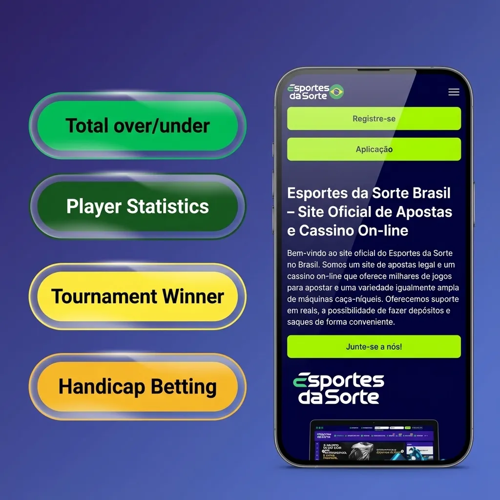 Tela do app Esportes da Sorte exibindo opções de aposta simples, múltipla, ao vivo, handicap e longo prazo